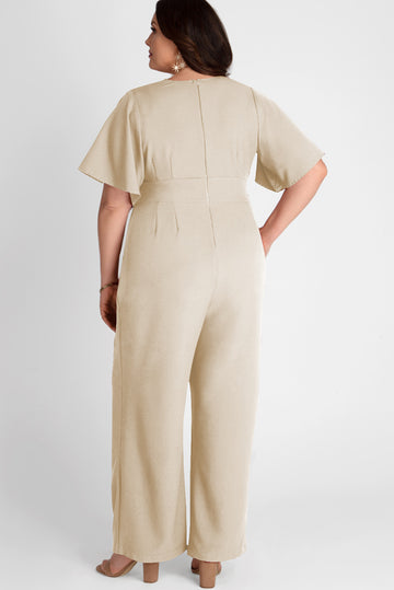 V Neck Tie Knot High Waist Plus Size Jumpsuit